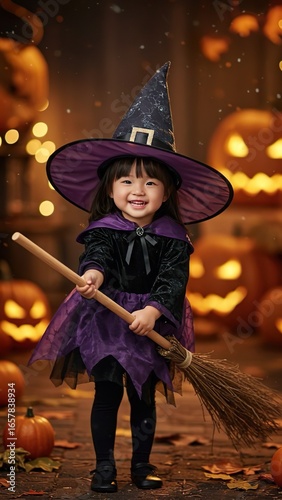 Halloween Witch  photo Illustration – Broom, Moon & Pumpkins