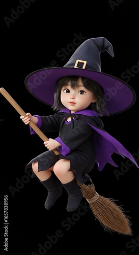 Halloween Witch  photo Illustration – Broom, Moon & Pumpkins