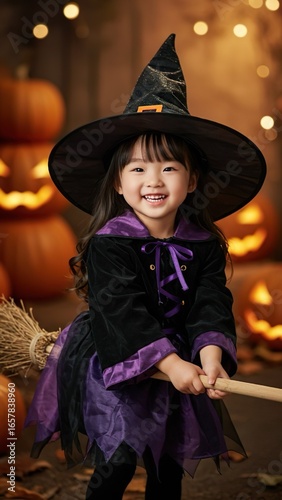 Halloween Witch  photo Illustration – Broom, Moon & Pumpkins