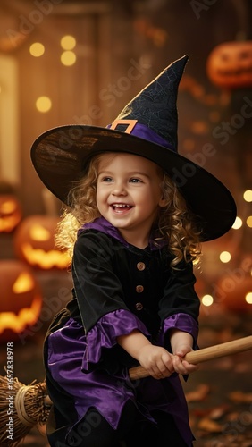 Halloween Witch  photo Illustration – Broom, Moon & Pumpkins