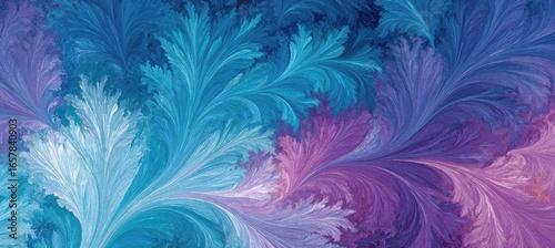 Abstract, intricate, floral design in cool blues and purples