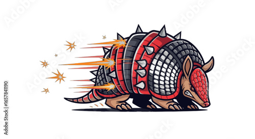 Speedy armored armadillo illustration with dynamic motion trails for gaming or logo design projects