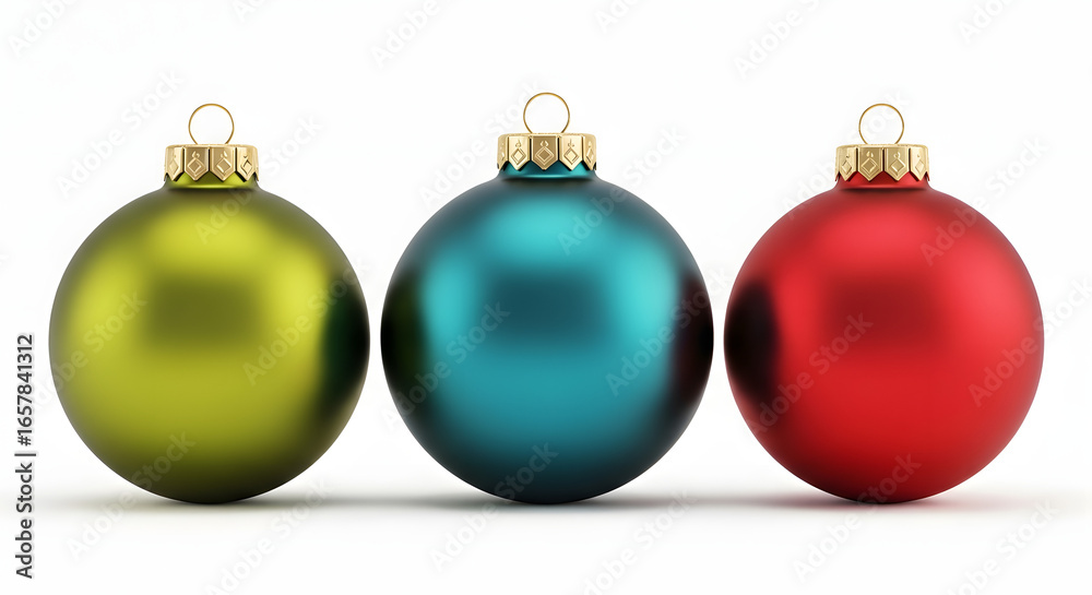 Fototapeta premium christmas tree decorations, Colorful Christmas Ornaments on White Background