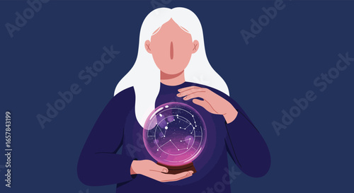 A fortune teller gazes into a crystal ball, seeking to predict the future through magic and divination, offering insights into astrology and the occult world