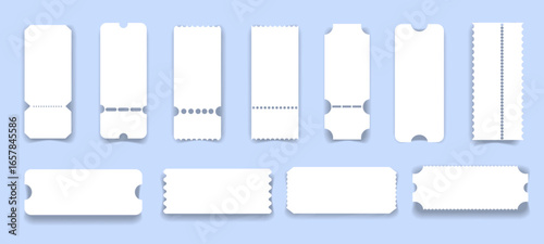 Retro ticket, coupon or voucher. Cinema concert paper tag with separation point empty template, label. Vintage shape raffle edge, frame border. 