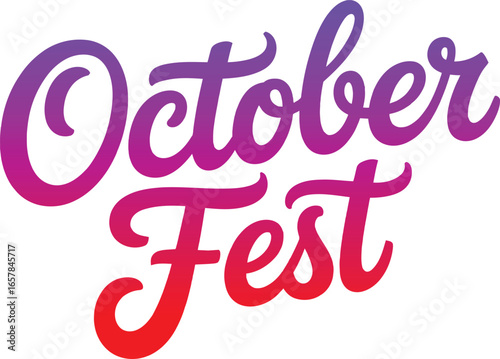 October Fest lettering with gradient purple to red on white background text typography