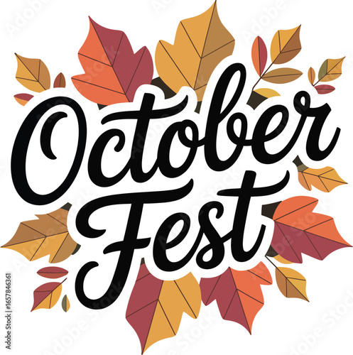 October Fest Typography with Autumn Leaves fall