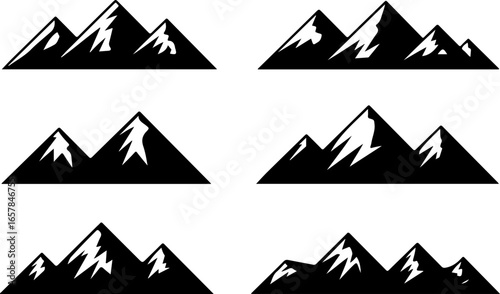 Mountain Silhouette Vector Set"

"Black and White Mountain Peaks Illustrations"

"Abstract Mountain Range Clipart Collection"