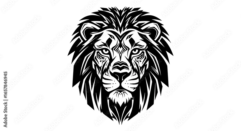 Fototapeta premium Detailed Black and White Lion Head Vector Illustration for Graphic Design