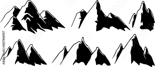 Mountain Silhouette Vector Set"

"Black and White Mountain Peaks Illustrations"

"Abstract Mountain Range Clipart Collection"