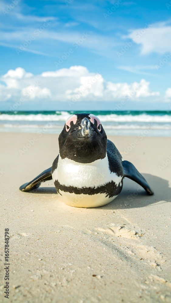 Obraz premium Penguin on sandy beach