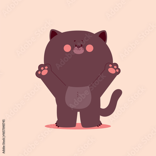 Cute cat cartoon character with raised paws