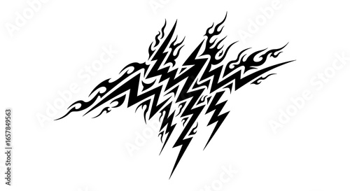 Tribal lightning design in black and white offers striking vector illustration