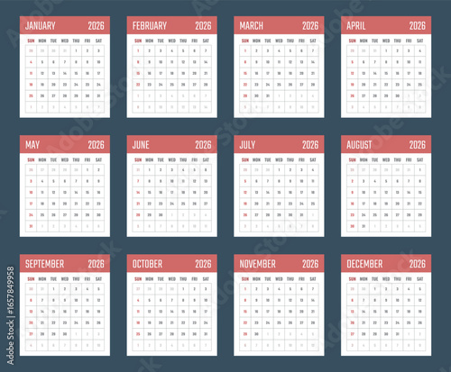 calendar for 2026 starts sunday, vector calendar design 2026 year