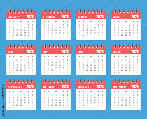 calendar for 2026 starts sunday, vector calendar design 2026 year