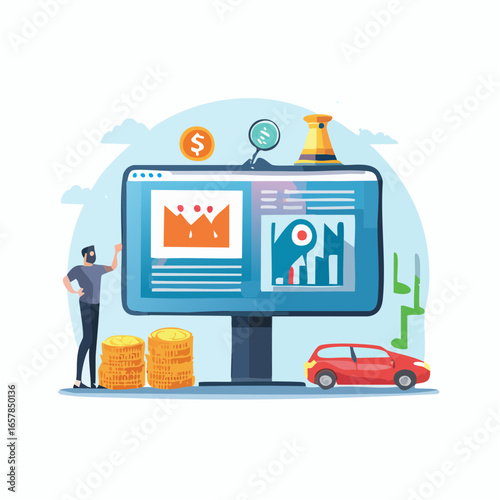 Vector icon set of AR and VR advertising with immersive billboards, hologram ads, and AR glasses in flat modern style for digital marketing projects.