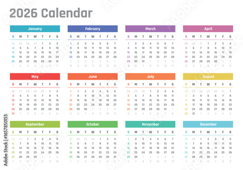 calendar for 2026 starts sunday, vector calendar design 2026 year