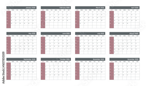 calendar for 2026 starts sunday, vector calendar design 2026 year