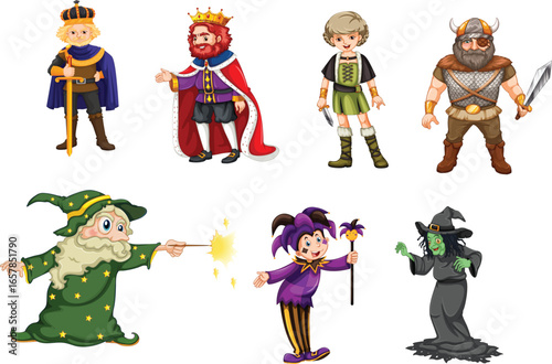 Pixel art fantasy characters set with kings wizards warriors and villains for game assets vector