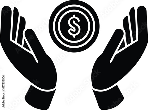 Protecting Wealth A Silhouette of Hands Holding a Dollar Coin, Financial Security Concept