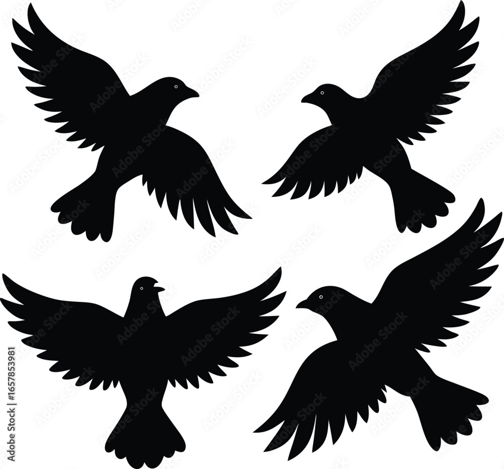 Obraz premium Flying Birds Silhouette Vector Illustration Symbol of Freedom and Peace (241) .eps
