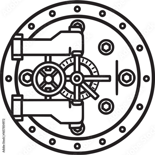 Vault door isolated on white background, a symbol of security and protection, featuring a round steel door with a complex locking mechanism and a sturdy handle