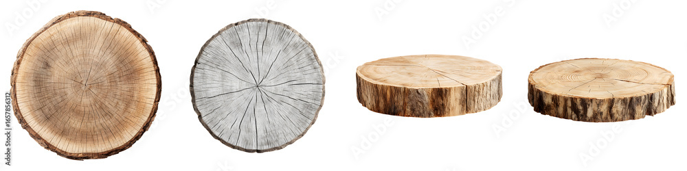 Obraz premium Wood Slices Set: Natural Tree Rings on White Background