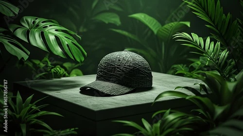Dark gray baseball cap tropical plants display