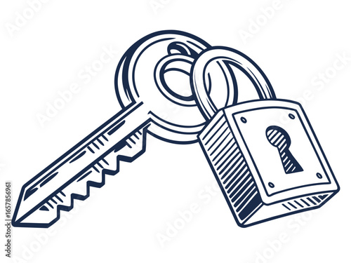 Vintage Key and Padlock, a symbol of security and secrets. A stylized, graphic illustration of an antique key and padlock, evoking a sense of security, secrecy, and history.