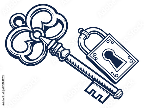 Elegant vintage key graphic for real estate or business. A simple, stylized, vintage-style key graphic overlays the word "KEY" in a clean, modern design. 