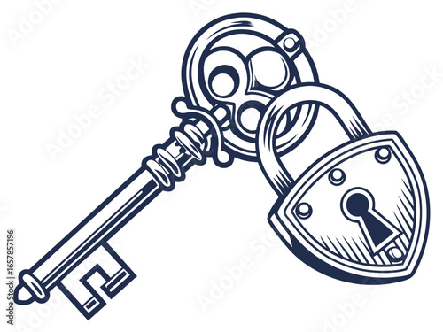 Elegant vintage key graphic for real estate or business. A simple, stylized, vintage-style key graphic overlays the word "KEY" in a clean, modern design. 