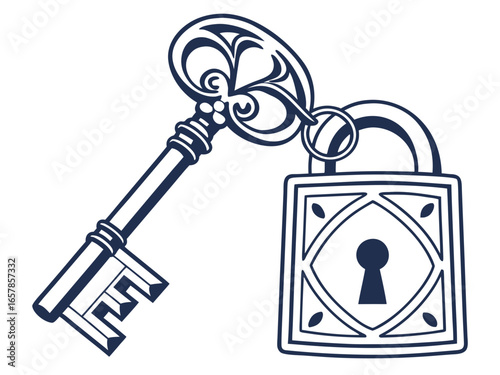 Elegant vintage key graphic for real estate or business. A simple, stylized, vintage-style key graphic overlays the word "KEY" in a clean, modern design. 
