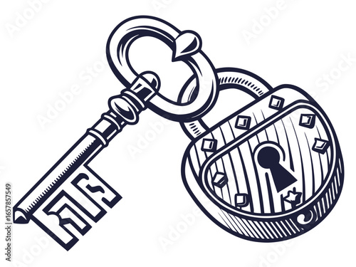 Elegant vintage key graphic for real estate or business. A simple, stylized, vintage-style key graphic overlays the word "KEY" in a clean, modern design. 
