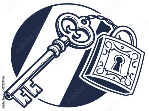 Elegant vintage key graphic for real estate or business. A simple, stylized, vintage-style key graphic overlays the word "KEY" in a clean, modern design. 