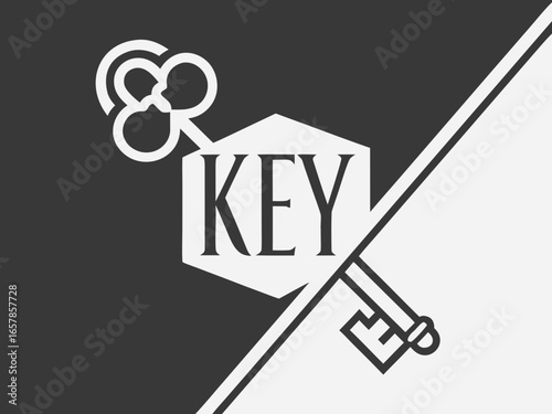 Elegant vintage key graphic for real estate or business. A simple, stylized, vintage-style key graphic overlays the word "KEY" in a clean, modern design. 