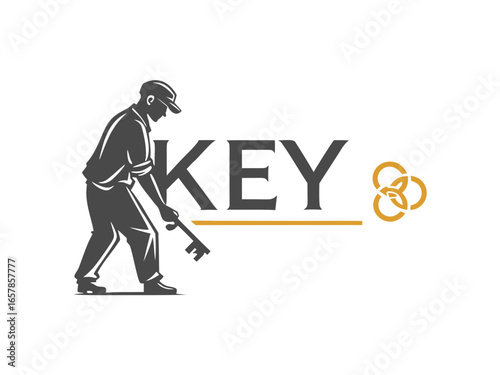 Elegant vintage key graphic for real estate or business. A simple, stylized, vintage-style key graphic overlays the word "KEY" in a clean, modern design. 