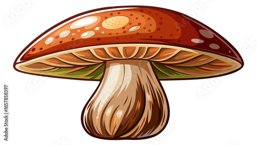 Fresh brown porcini mushroom with white stem isolated on white background, detailed texture and natural spots on cap for culinary and nature designs.
