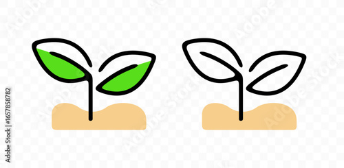 Seedling grows out of soil, graphic design. Plant, germination and sprout, vector design and illustration