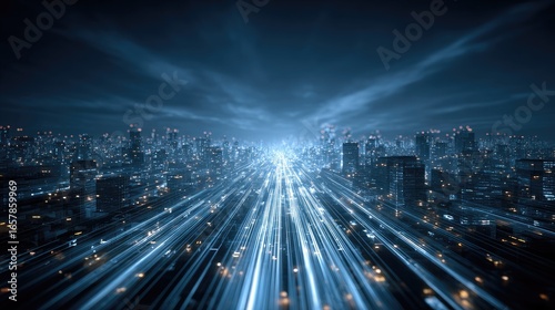 Fototapeta Naklejka Na Ścianę i Meble -  Futuristic city at night, light trails