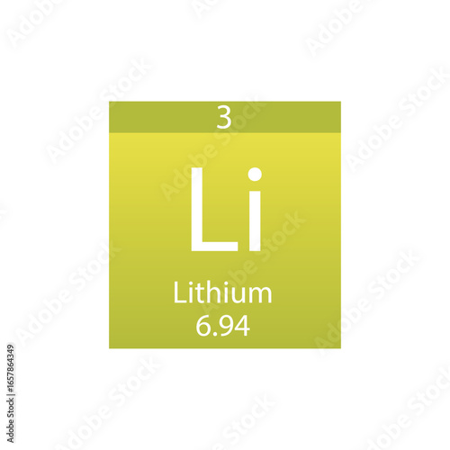 Li Lithium Alkali metal Chemical Element Periodic Table. Simple flat square vector illustration, simple clean style Icon with molar mass and atomic number for Lab, science or chemistry class.