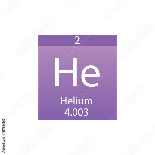 He Helium Noble gas Chemical Element Periodic Table. Simple flat square vector illustration, simple clean style Icon with molar mass and atomic number for Lab, science or chemistry class.