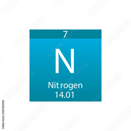 N Nitrogen Non reactive metal Chemical Element Periodic Table. Simple flat square vector illustration, simple clean style Icon with molar mass and atomic number for Lab, science or chemistry class.