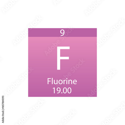 F Fluorine Halogen Chemical Element Periodic Table. Simple flat square vector illustration, simple clean style Icon with molar mass and atomic number for Lab, science or chemistry class.
