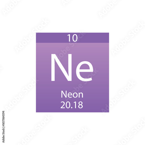 Ne Neon Noble gas Chemical Element Periodic Table. Simple flat square vector illustration, simple clean style Icon with molar mass and atomic number for Lab, science or chemistry class.