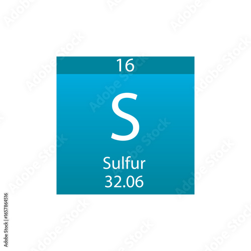 S Sulfur Non reactive metal Chemical Element Periodic Table. Simple flat square vector illustration, simple clean style Icon with molar mass and atomic number for Lab, science or chemistry class.