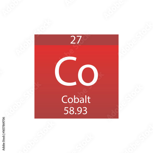 Co Cobalt Transition metal Chemical Element Periodic Table. Simple flat square vector illustration, simple clean style Icon with molar mass and atomic number for Lab, science or chemistry class.
