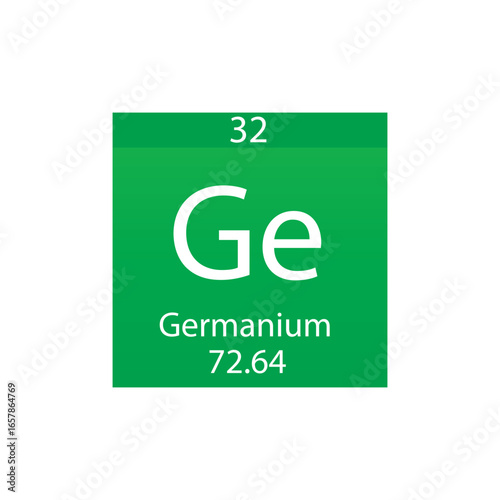 Ge Germanium Metalloid Chemical Element Periodic Table. Simple flat square vector illustration, simple clean style Icon with molar mass and atomic number for Lab, science or chemistry class.