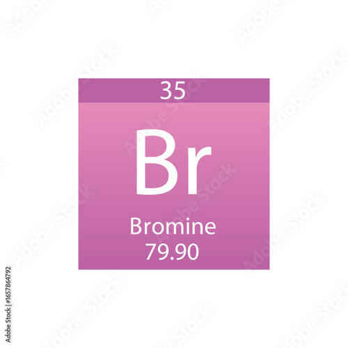 Br Bromine Halogen Chemical Element Periodic Table. Simple flat square vector illustration, simple clean style Icon with molar mass and atomic number for Lab, science or chemistry class.