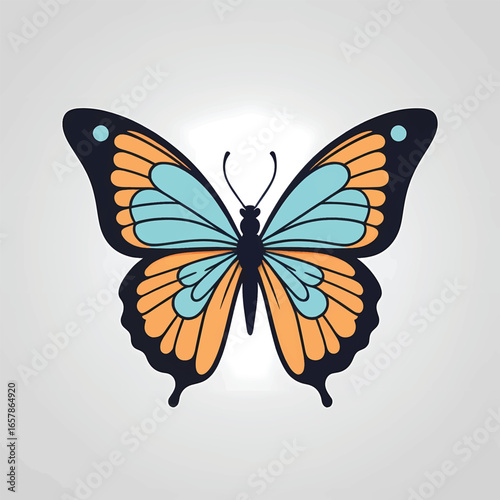 Minimalist Butterfly with Symmetrical Blue and Orange Wings