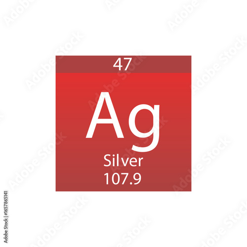 Ag Silver Transition metal Chemical Element Periodic Table. Simple flat square vector illustration, simple clean style Icon with molar mass and atomic number for Lab, science or chemistry class.